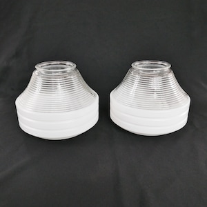 Vintage White and Clear Glass Ribbed Ceiling Light Shade / Fixture / Globe - PRICE FOR 1 SHADE