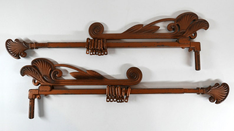 Antique Art Deco Pair of Cast Iron Swing Arm Curtain Rods