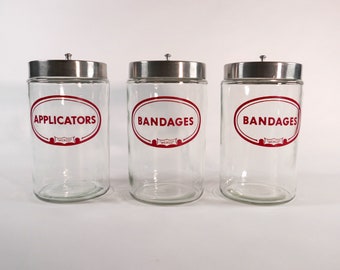 Vintage Merco Medical Supply Glass Jar/Canister with Stainless Steel Lid - PRICE FOR 1 JAR
