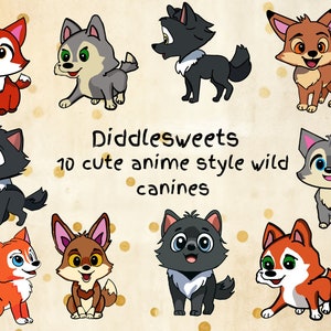10 schattige wilde hoektanden in anime-stijl, 300 dpi super schattig!