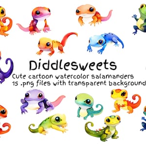 Cute cartoon salamanders, 15 .png files for clipart