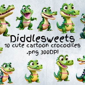 10 niedliche Cartoon-Krokodile-Cliparts im .png-Format, 300 DPI