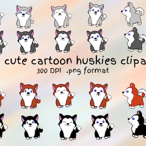 Imágenes prediseñadas de husky de dibujos animados lindo dibujado a mano
