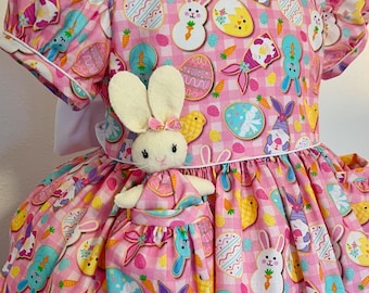 Easter Cookies Dress size 5T with a Pocket Bunny