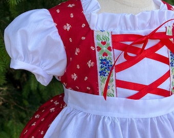 Red Ridinghood Dress with Hooded Cape, Apron, and Pocket Wolf sizes 18 months to girls’ size 4.