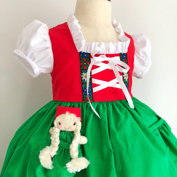 Christmas Heidi Dress with Apron and Pocket Heidi Doll