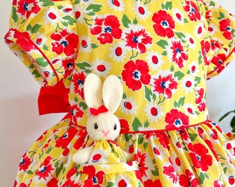 SALE Sunny Days Dress size 4T with a Pocket Bunny