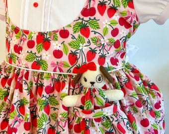 SALE  Cherries and Berries Dress size 5T with a Pocket Puppy