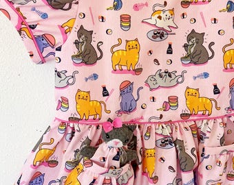 Sushi Kitties Dress made upon request with a Pocket Kitty