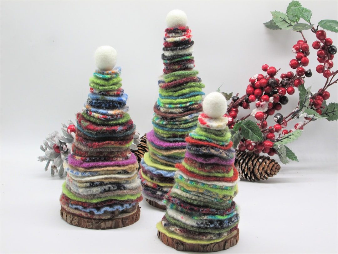Felted Wool Christmas Trees, Felted Sweater Wool Trees, Handmade Wool Décor, Christmas Décor