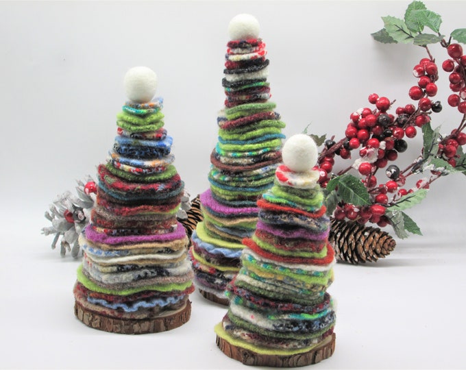 Felted Wool Christmas Trees, Felted Sweater Wool Trees, Handmade Wool