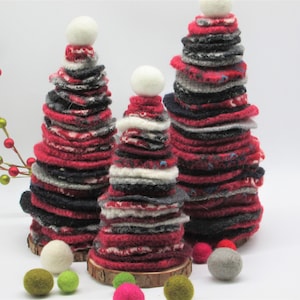 Felted wool Christmas trees, felted sweater wool trees, handmade wool décor, Christmas décor. Wool ornaments. Stacked Christmas tree.