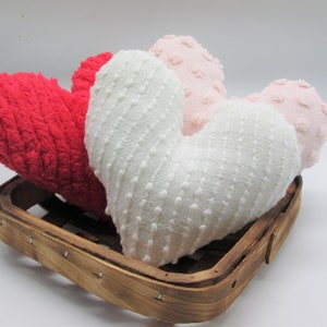 Vintage chenille hearts/ Valentine pillows heart bowl filler/ farmhouse Valentine's Day/ shabby chic Valentine's Day/ romantic fabric hearts