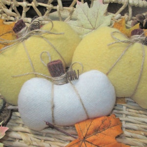 Primitive Stuffed pumpkin set , upcycled wool pumpkins, fall harvest décor, farmhouse pumpkins, stuffed fabric pumpkins