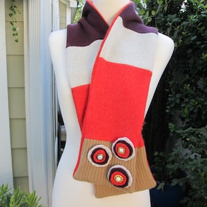 Recycled Cashmere Color Block Scarf: Upcycled Sweater Neck Wrap