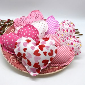 Mini Valentines heart pillows, Shabby hearts cottage chic Valentines, tiered tray, Valentine bowl fillers.