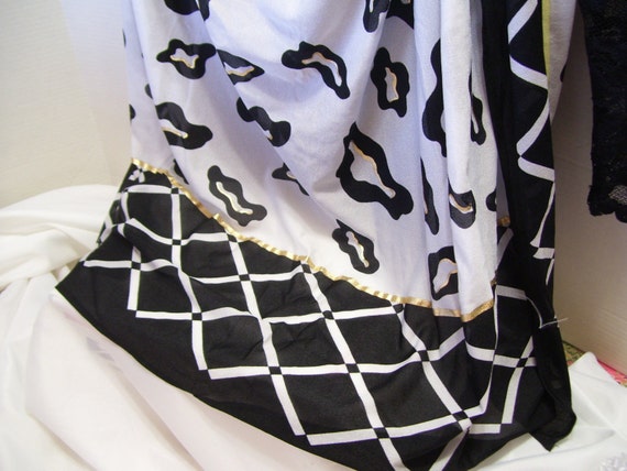 Items similar to Over Sized Shawl Scarf Black and White Accent Gold ...