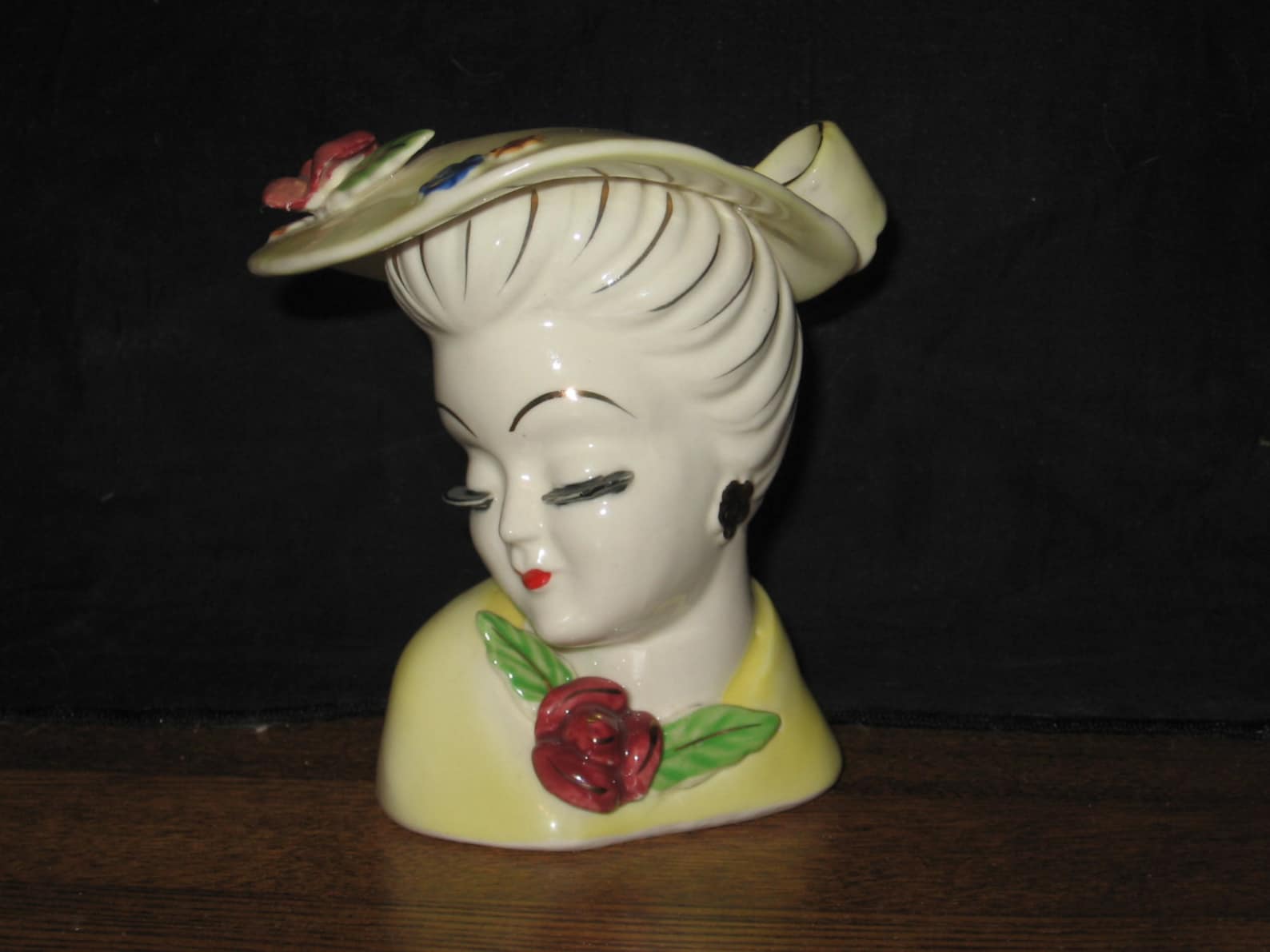 Vintage Lady Head Vase Made in Japan Yellow Hat with Bow Etsy