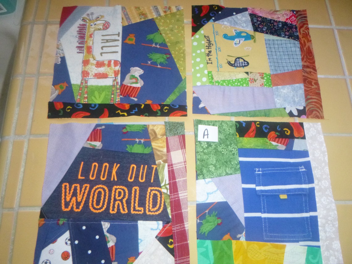 Crazy Quilt KIT 4 pieced squares 8 x 8 juvenile print Etsy