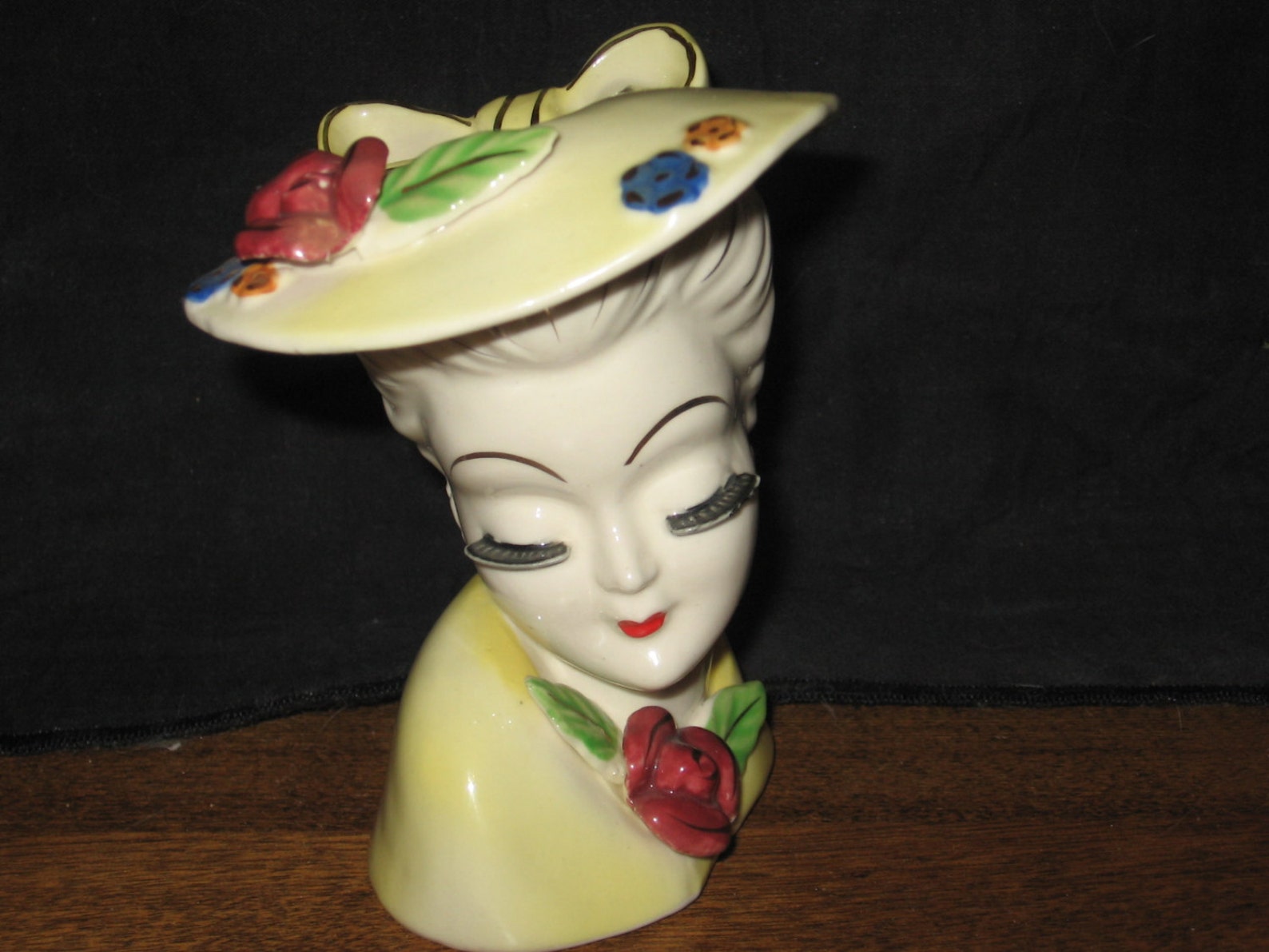 Vintage Lady Head Vase Made in Japan Yellow Hat with Bow Etsy