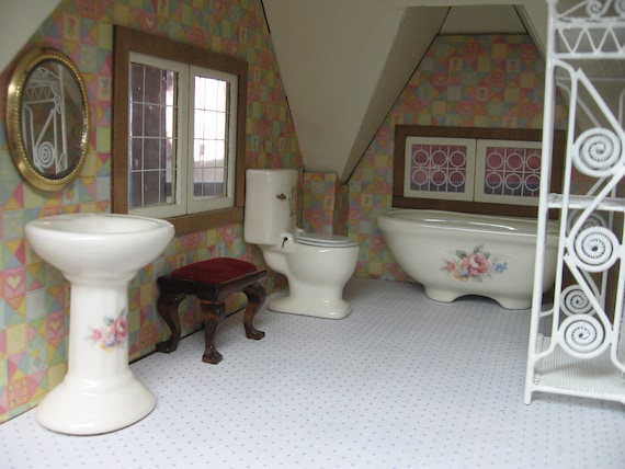 SITTING TUB White Floral Design DOLLHOUSE MINIATURES 1:12 Scale Vintage Style