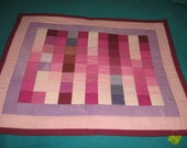 Crib Quilt, runner, handmade, coral, pink, wallhanging, quilt, patchwork, decor, cottage, dining, table, kitchen, linen, vintage, 21 quot x26 quot
