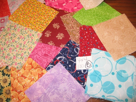 200 X 4/" inch squares assorted colours cotton fabric patchwork quilting