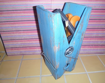 GIANT CLOTHESPIN, wooden, shabby chic blue, office, crafts,  holder, storage, desk, laundry room, novelty, 5w x 5d x 11t