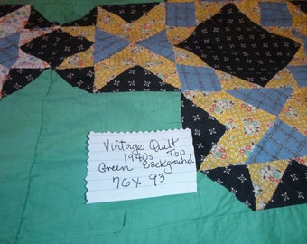 QUILT Tops, 2 choices, vintage,  Circa 1940s, handmade, pieced, blue, green, yellow, star, circular, sewing, quilting, unfinished, project