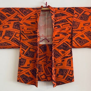 Vintage Japanische Kimono Jacke - Haori - Orange Puzzle
