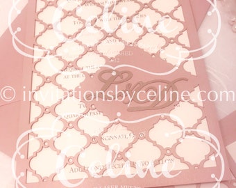 modern monogrammed Laser Cut Wedding Invitation, gatefold card, Custom Personalized invite cover