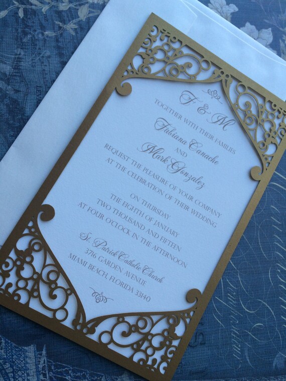 Laser Cut Wedding Invitation Pocket Elegant Swirl Frame | Etsy
