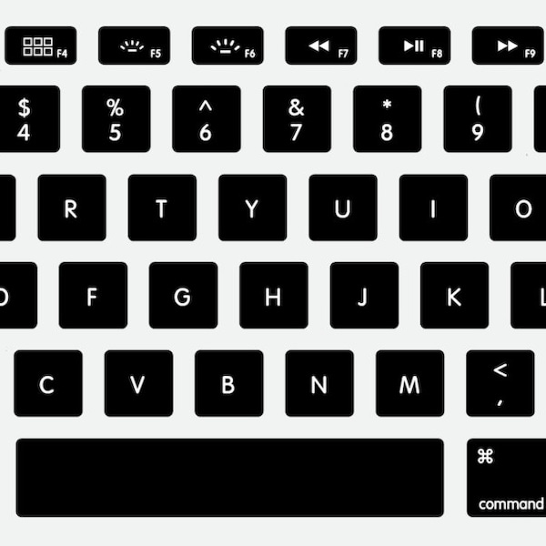 Solid Black Keyboard Sticker Set- Vinyl Keyboard Decals Compatible with Macbook Air + Pro