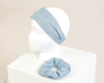 New handmade denim headband and scrunchie set