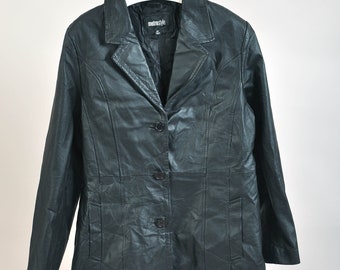 Vintage 00s real leather blazer coat in black