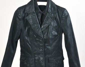 Vintage 00s suede leather blazer jacket in black