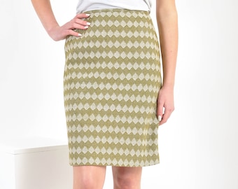 Handmade knee length, high waisted, pencil skirt