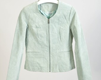 Vintage 00s suede leather jacket in light green