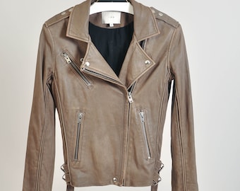 Vintage 00s real leather IRO biker jacket in beige