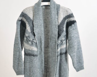 VINTAGE 80S knitwear kimono cardigan in grey