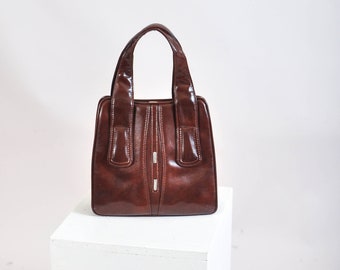 Vintage 80s leather brown hand bag