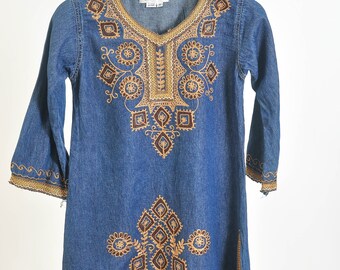 VINTAGE 90S embroidered denim dress for girl