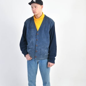 Vintage 90s suede leather mens jacket in blue image 1