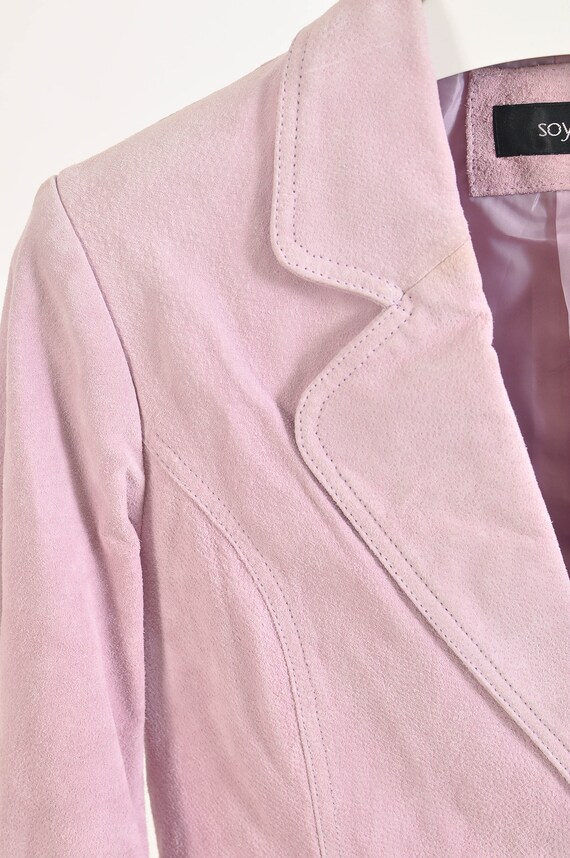 Vintage 00s suede leather blazer jacket in lilac - image 2