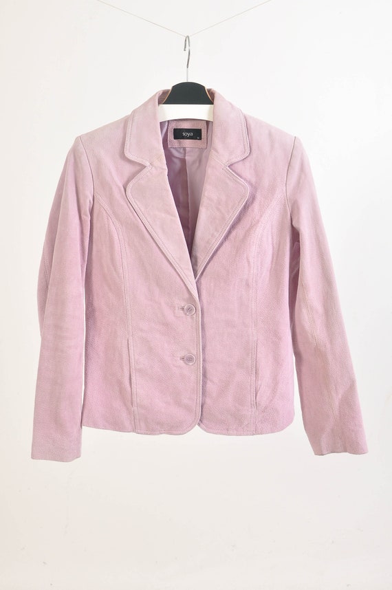 Vintage 00s suede leather blazer jacket in lilac - image 1