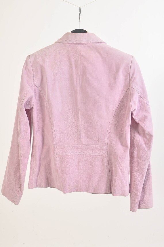 Vintage 00s suede leather blazer jacket in lilac - image 3