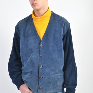 Vintage 90s suede leather mens jacket in blue image 2