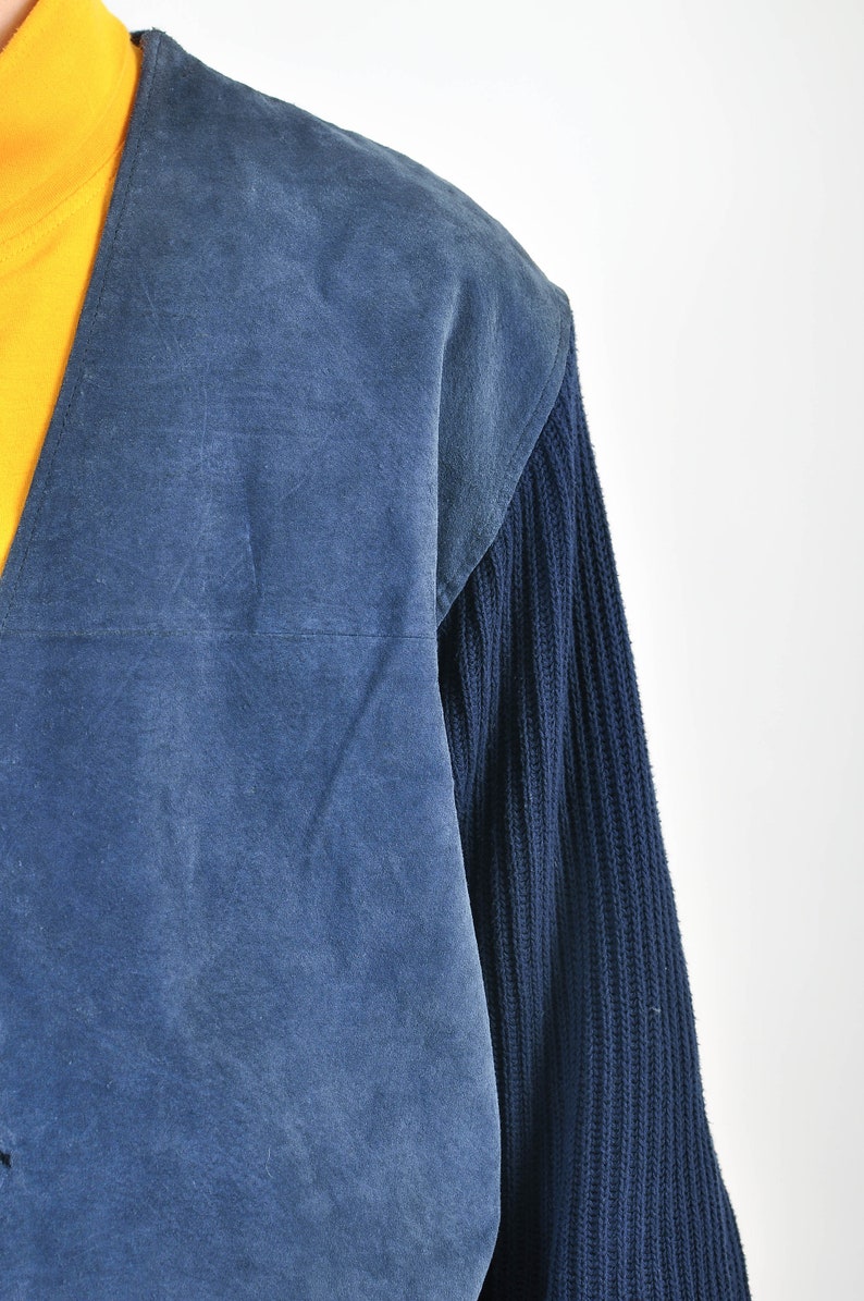 Vintage 90s suede leather mens jacket in blue image 3