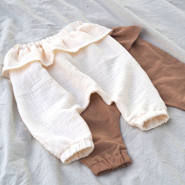 Sarouel à volants pour bébé | Sarouel facile | Pantalon bébé | Patron PDF et instructions de couture | 0M-6A
