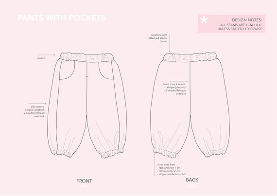 Kids Pants PDF Pattern Pants With Pockets Girl Boy Pants Pattern